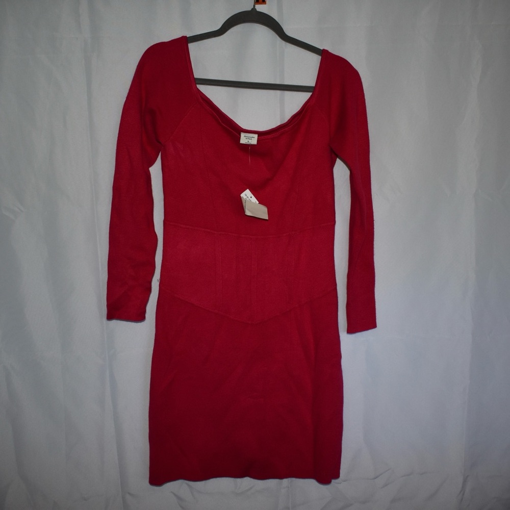 BRAND NEW ABERCROMBIE AND FITCH RED CORSET KNIT SWEATER DRESS